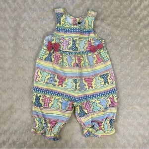 Vintage 90’s The Limited Overalls Teddy Bear Bunny Rabbit Pink Bows Yellow Blue